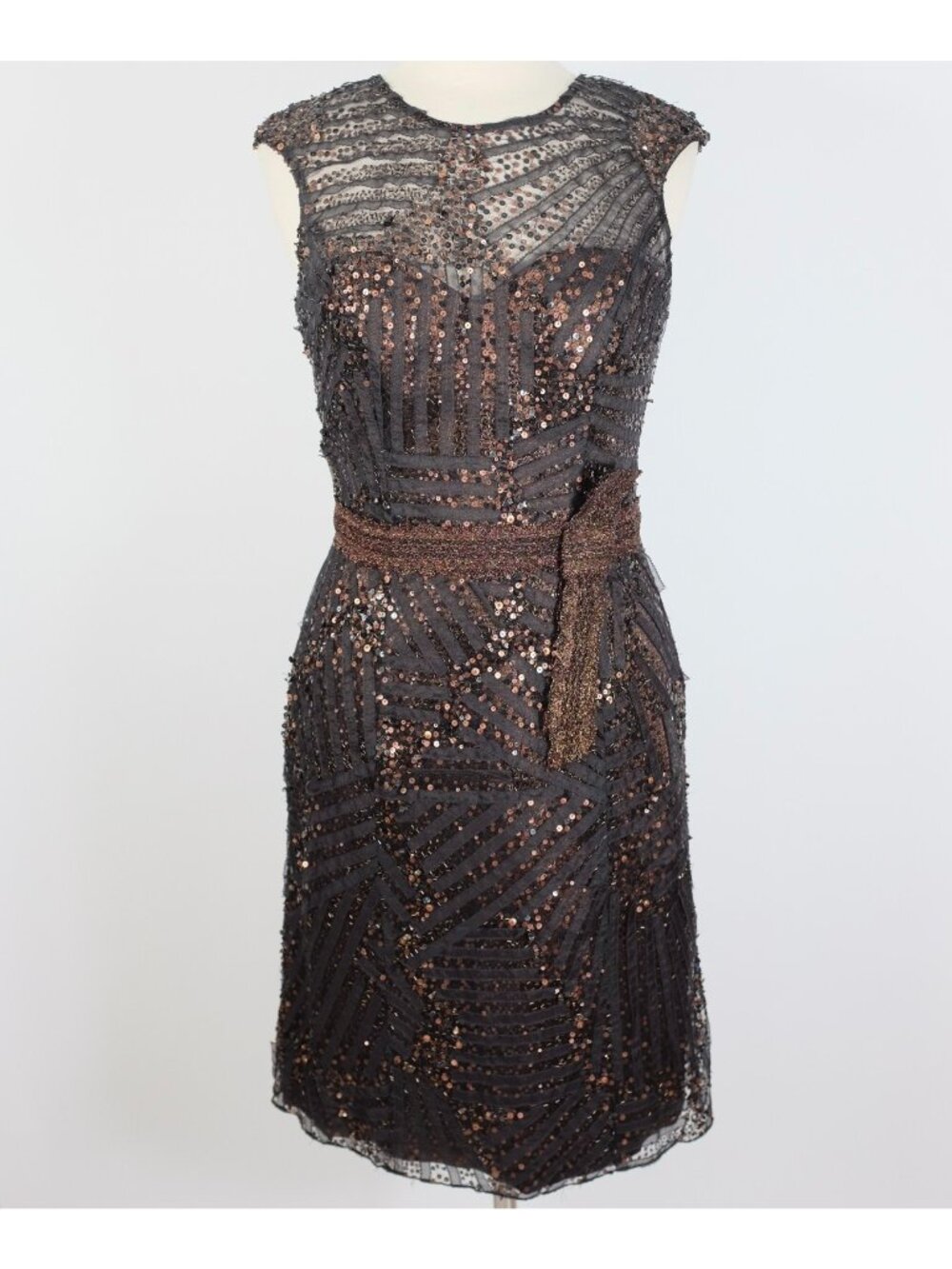Carolina Herrera sz 8 ( fits a 6 ) dress sequin embellished bronze brown $4k